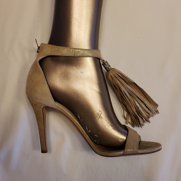Jimmy Choo Metallic Strappy Heels with Tassels - Picture 7 of 15